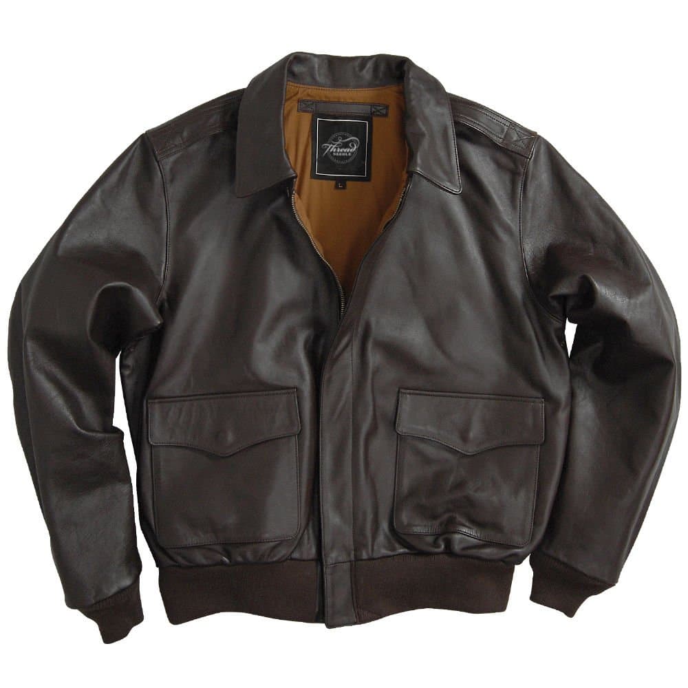 ThreadNeedle Men's Air Force A-2 Brown Leather Flight Bomber Jacket