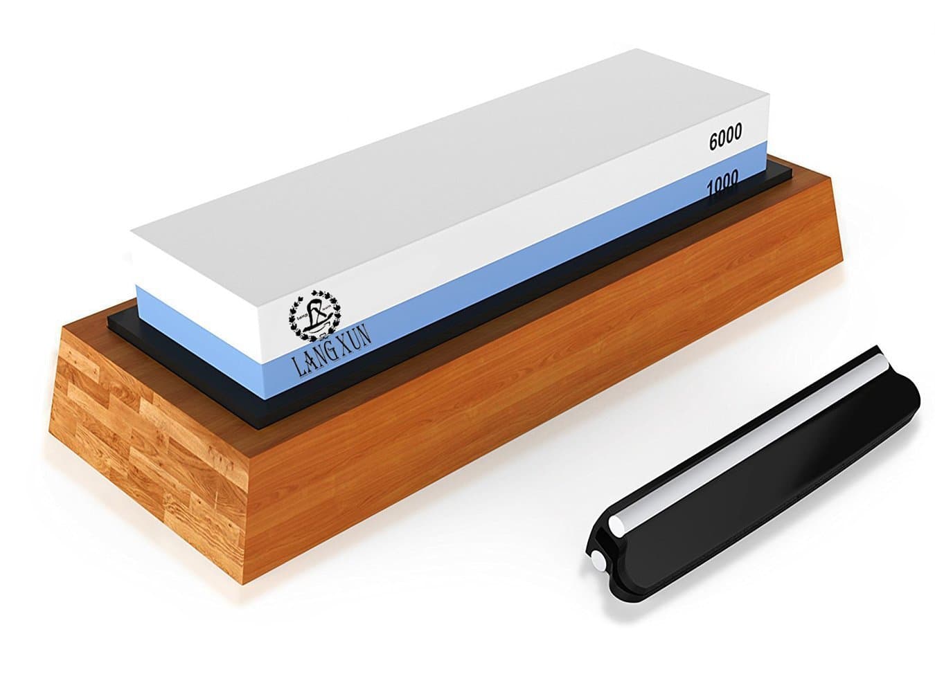 Langxun 2-In-1 Knife Sharpening Sharpener Stone, 2 Side Grit 1000/6000 Whetstone | Bonus Non-Slip Bamboo Base & Angle Guide Christmas gift