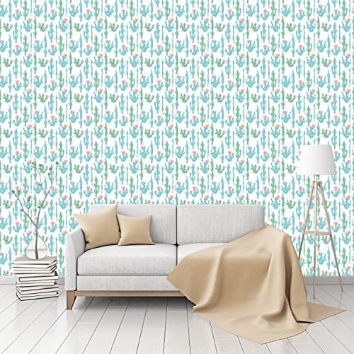 Blooming Cactus Patterned Commercial Textured Wallpaper by CustomWallpaper.com