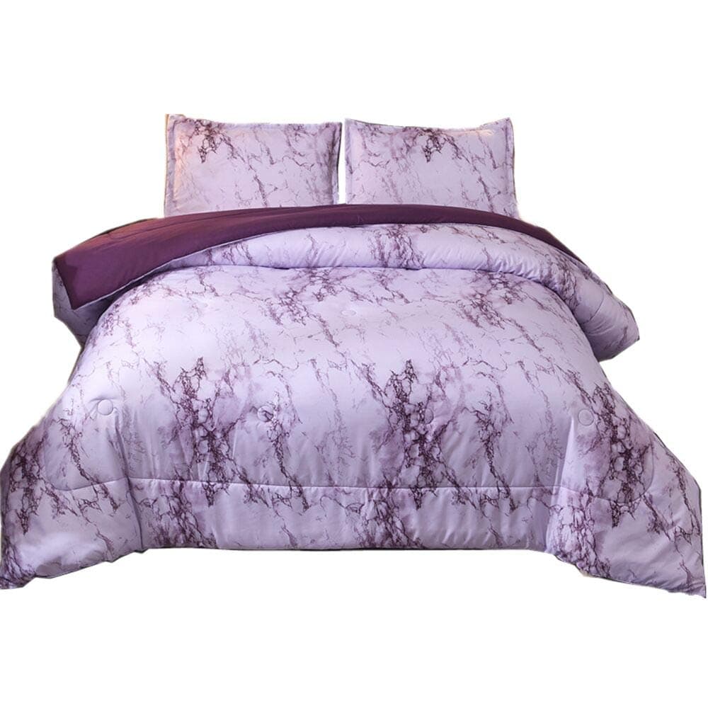 NTBED Marble Comforter Sets Queen Purple Printed 3pcs Bed Set Lightweight Microfiber Bedding Quilt for Adults