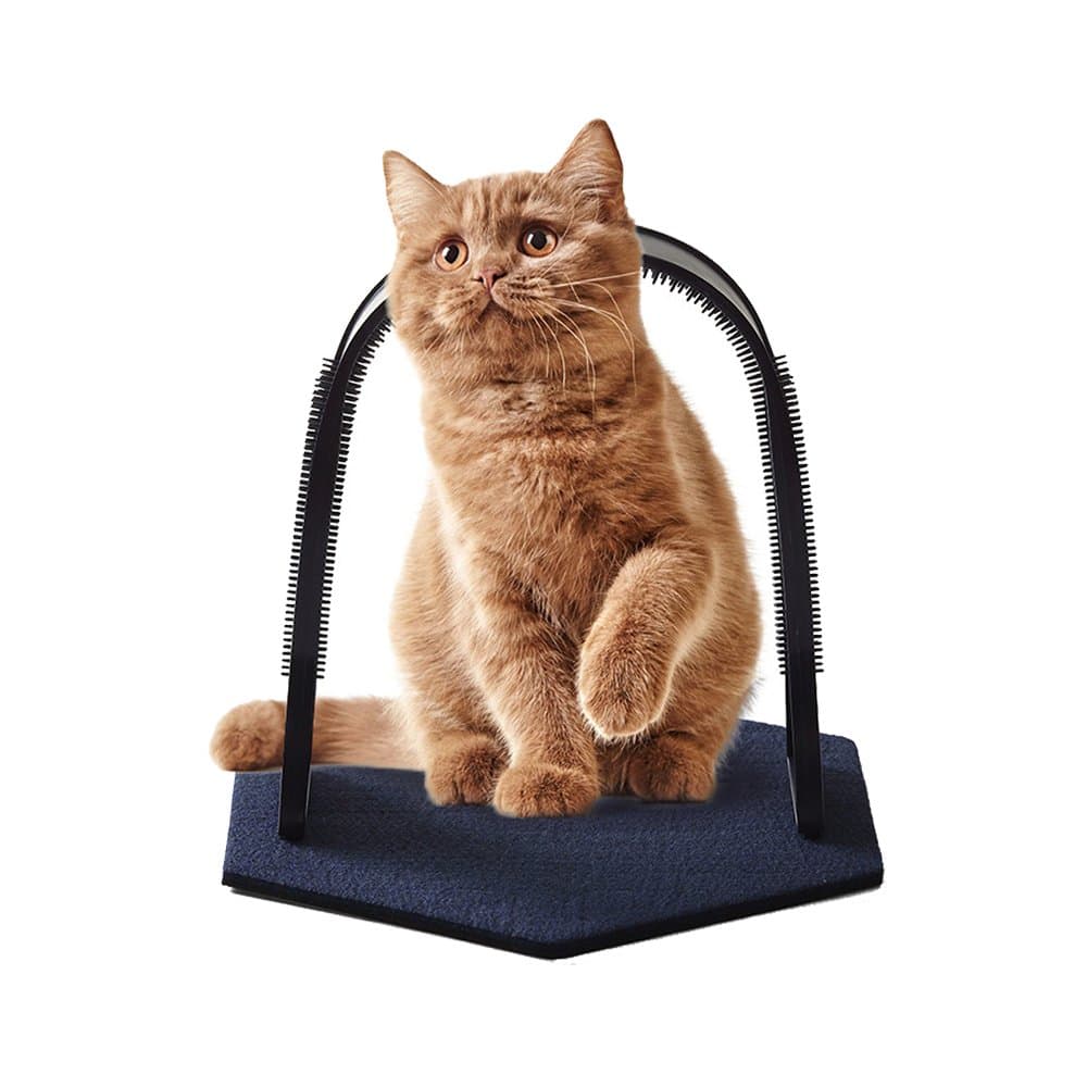 Perktail Plastic Cat Self Grooming Scratcher Rubbing Device Cat Back Scratching Arch Self-Groom Pet Hair (Navy)
