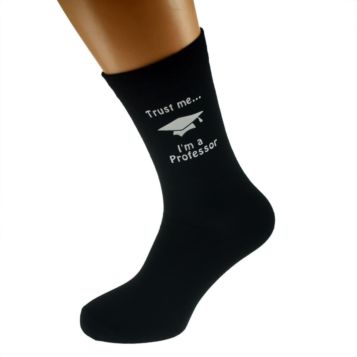 Trust me I'm a Professor & Mortar Board Hat Image Design Mens Black Cotton Rich Socks