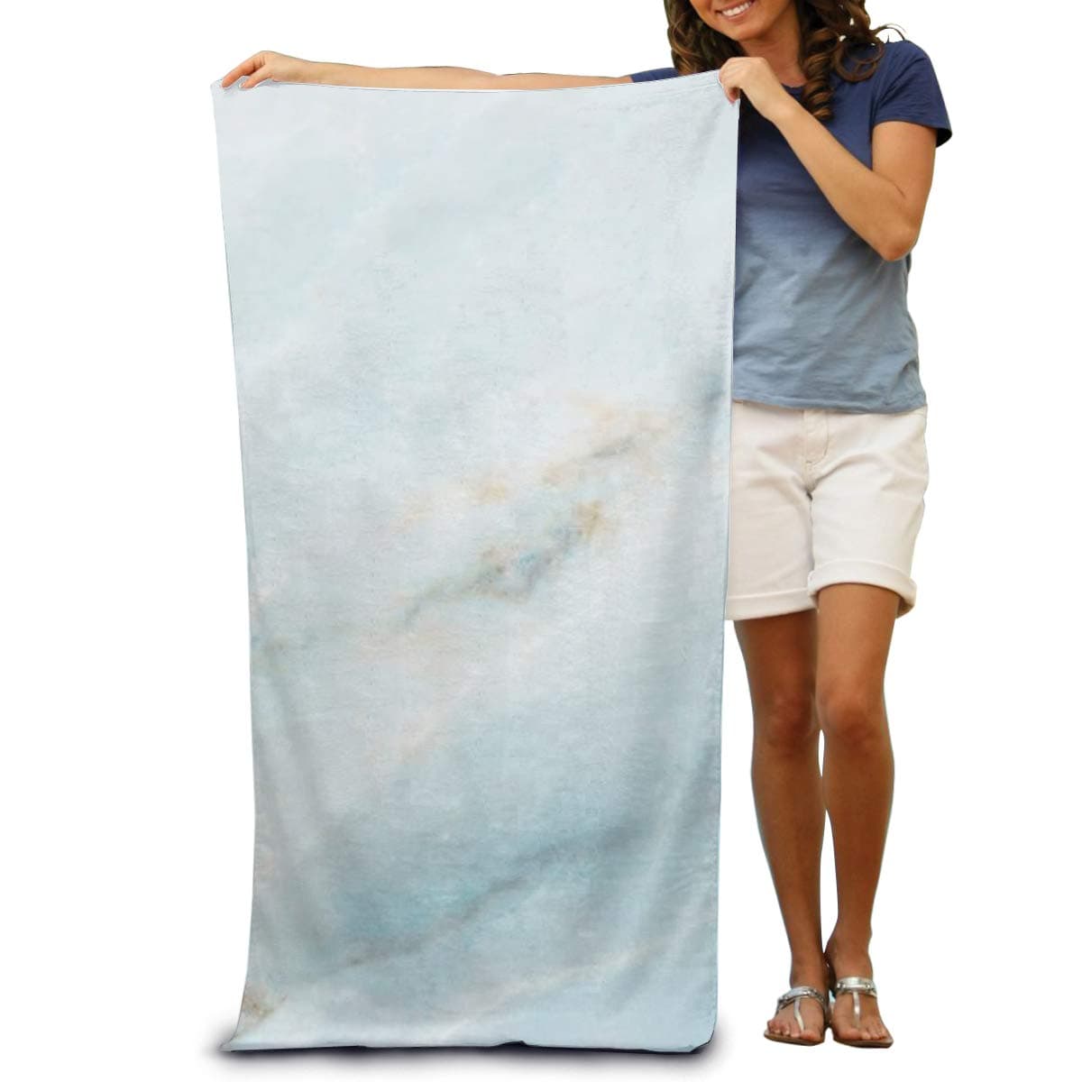 Dongi Soft Blue Marble Textures Plain Customize Microfiber Beach Towel -Ultra Soft Super Water Absorbent Multi-Purpose Beach Throw Towel Oversized 32" X 51"