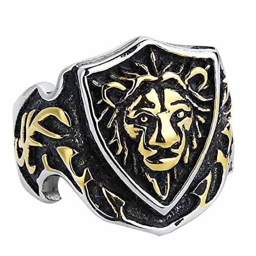 Valily Men Ring Silver Black Punk Lion Head Ring Stainless Steel Fashion Cool Animal Finger Rings for Man Punk Biker Jewelry