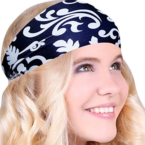 FUN &amp; FUNKY Work Out Headbands! SUPER FUN! Black &amp; White Damask - Choose From Over 30 Best No Slip Printed Headbands Stretchy One Size Fits Most Made in USA by Mom &amp; Daughter:)
