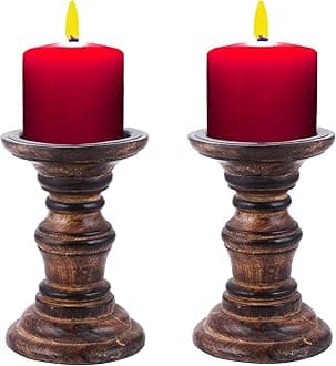 Candle Holder,Wood Candle Holder, Burnt Wooden Candle Holder,Candle Holders,Farmhouse Candle Holder,Candle Holder Set of 2,Wood Pillar Candle Holder,Height 5.5 inch Set of 2, Burnt