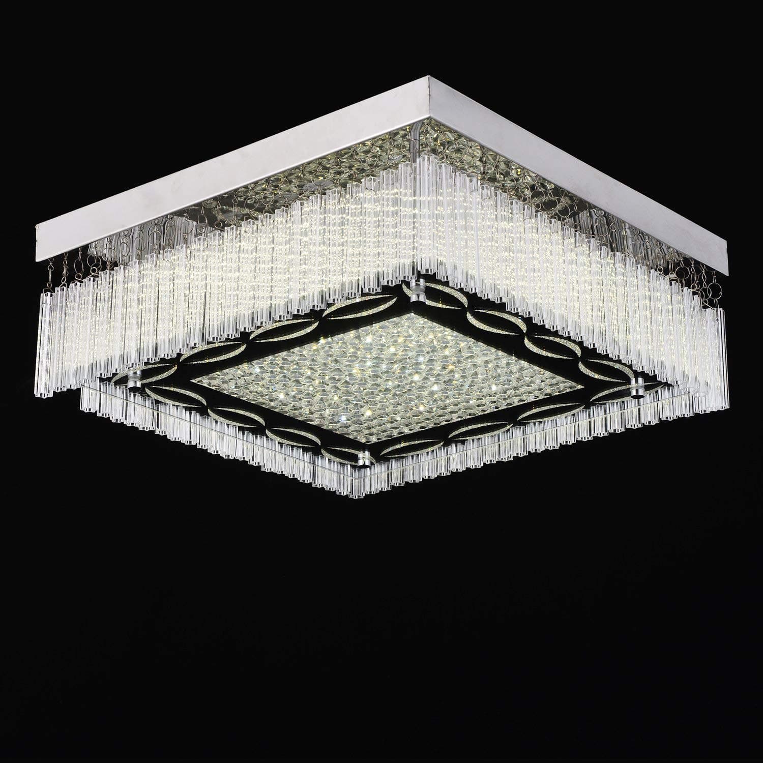 Ceiling Lights Crystal Chandeliers with LED Bulb Modern Squar Light Fitting for Living Room Dining Room Bedroom,Stainless Steel,4000K,1980lm [Energy Class A+++]