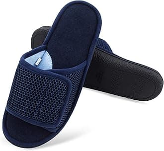 WALKFUNAdjustable House Slippers for Men Open Toe Breathable Indoor Slip on Mens Slides Sandals with Memory Foam for Bedroom,Patio