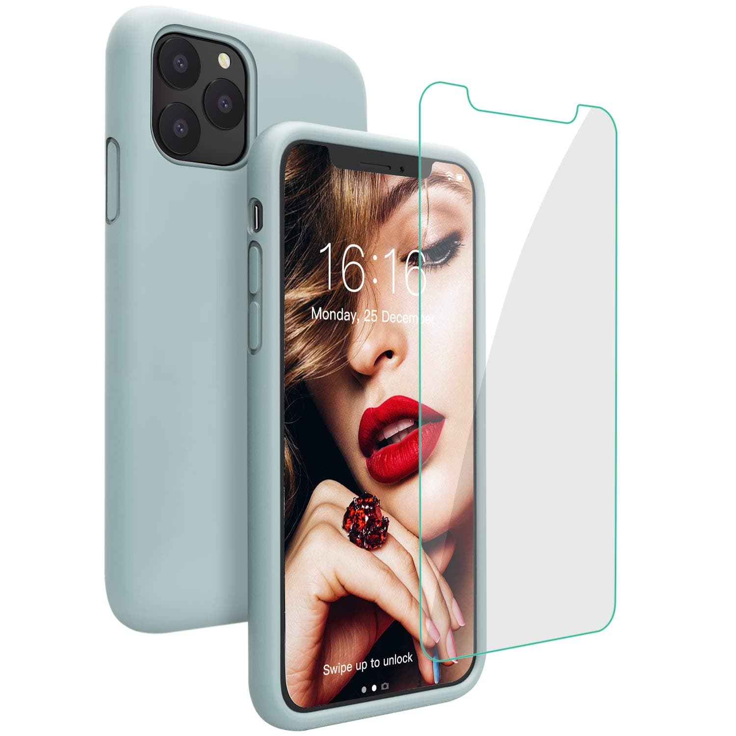 JASBON iPhone 11 Pro Case,Silicone Shockproof Phone Case with Tempered Screen Protector Gel Rubber Drop Protection 5.8 inch Cover for iPhone 11 Pro 2019-Mint Green