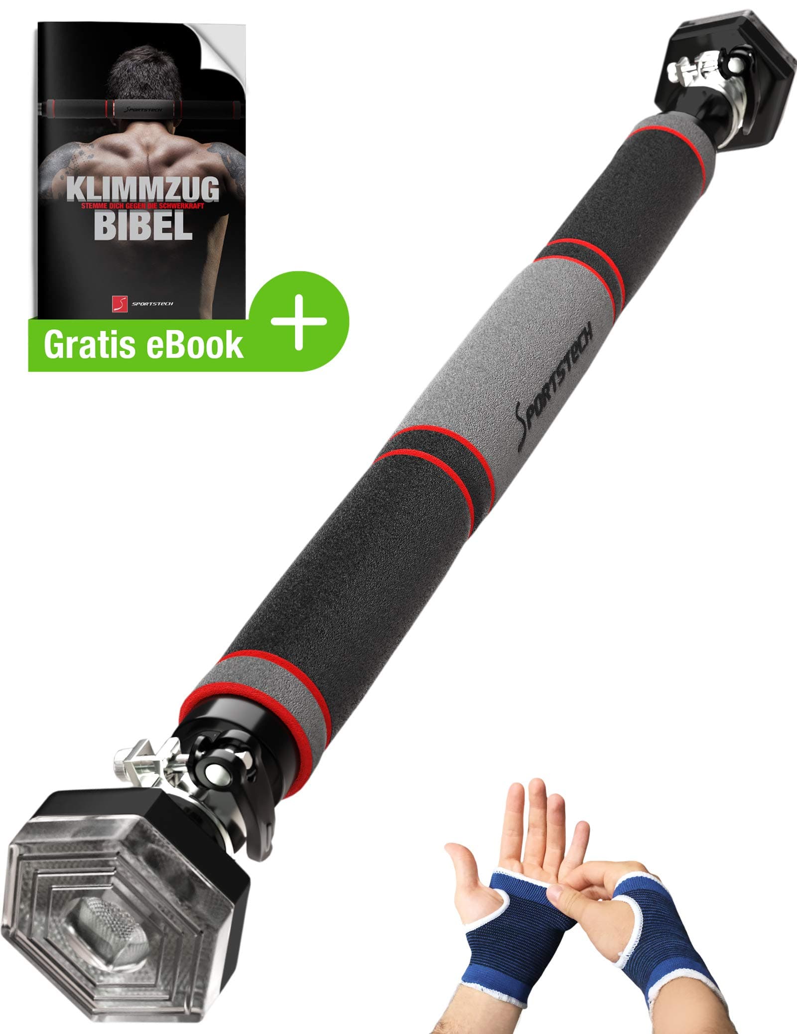Sportstech Pull-up Bar with patented hexagonal system KS200 - with 3-layer padding, safety tension lever, 6 pressure points & exceptional design, incl. gloves
