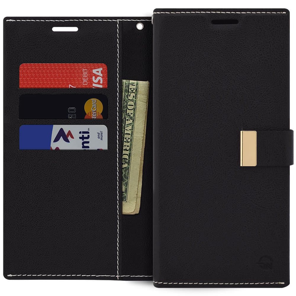 QoosanGalaxy Note 5 Wallet Case Premium PU Leather Folding Flip Cover with Card Holder Kickstand Magnetic Closure Shockproof Protective Folio Phone Case, Black