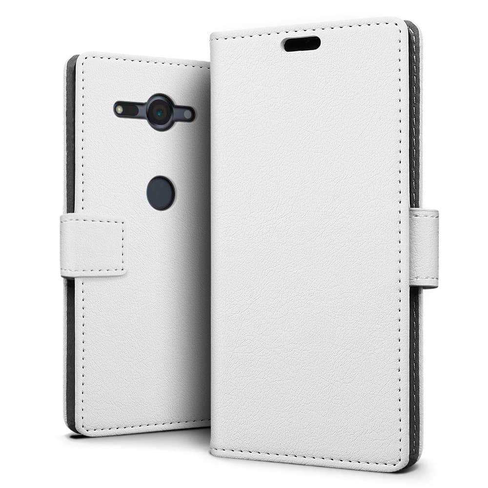 SLEO Case for Sony Xperia XZ2 Compact Case, Slim PU Leather Flip Protective Magnetic Wallet Cover Case for Sony Xperia XZ2 Compact with Card Slot and Stand Feature - White