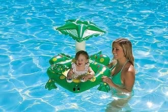 Poolmaster 81555 Learn-to-Swim Swimming Pool Float Baby Rider with Sun Protection, Frog,Green