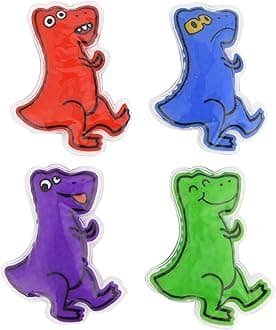 Boo Boo Ice Packs for Kids w/Ultra Soft and Fun Sleeves | Kids Ice Packs for Boo Boos with Cover | Hot and Cold Therapy Reusable Ice Packs for Injuries Kids 4-Pack (Dino)