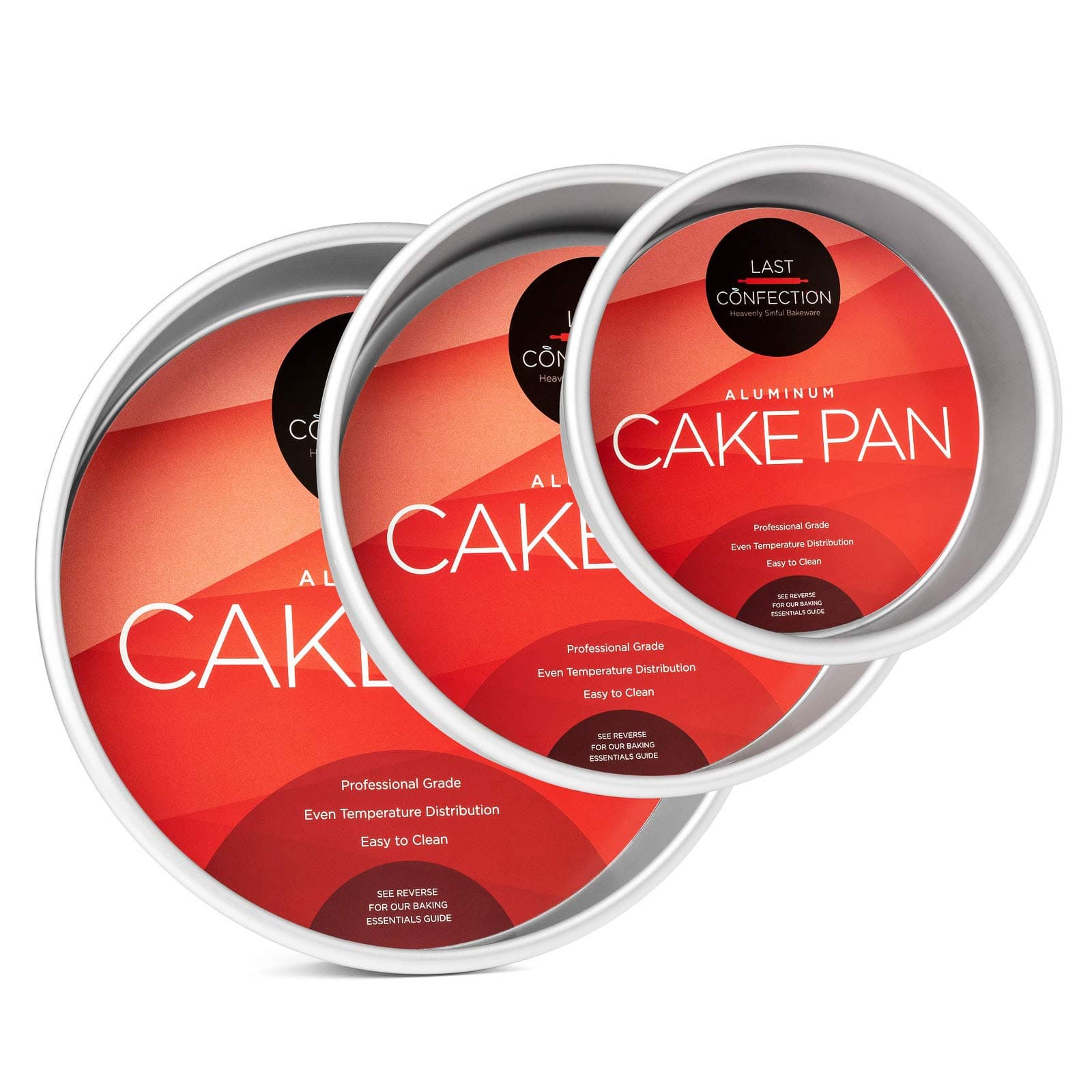 Last Confection 3-Piece Round Cake Pan Set - Includes 6", 8" and 10" Aluminum Pans 2" Deep