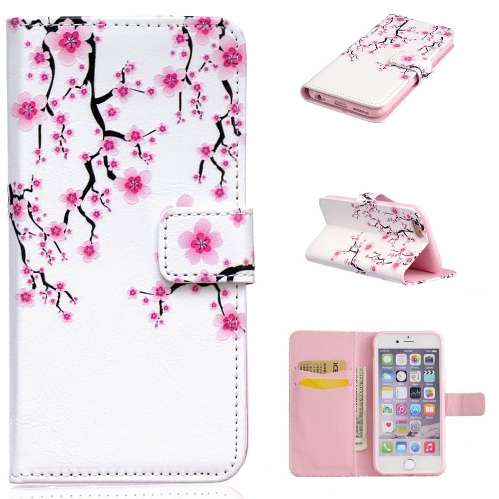 6S Case,iPhone 6 Case, Flip Cover Wallet PU Leather with Stand Case for iPhone 6S,Case for iPhone 6 [4.7] (Pink Flower)