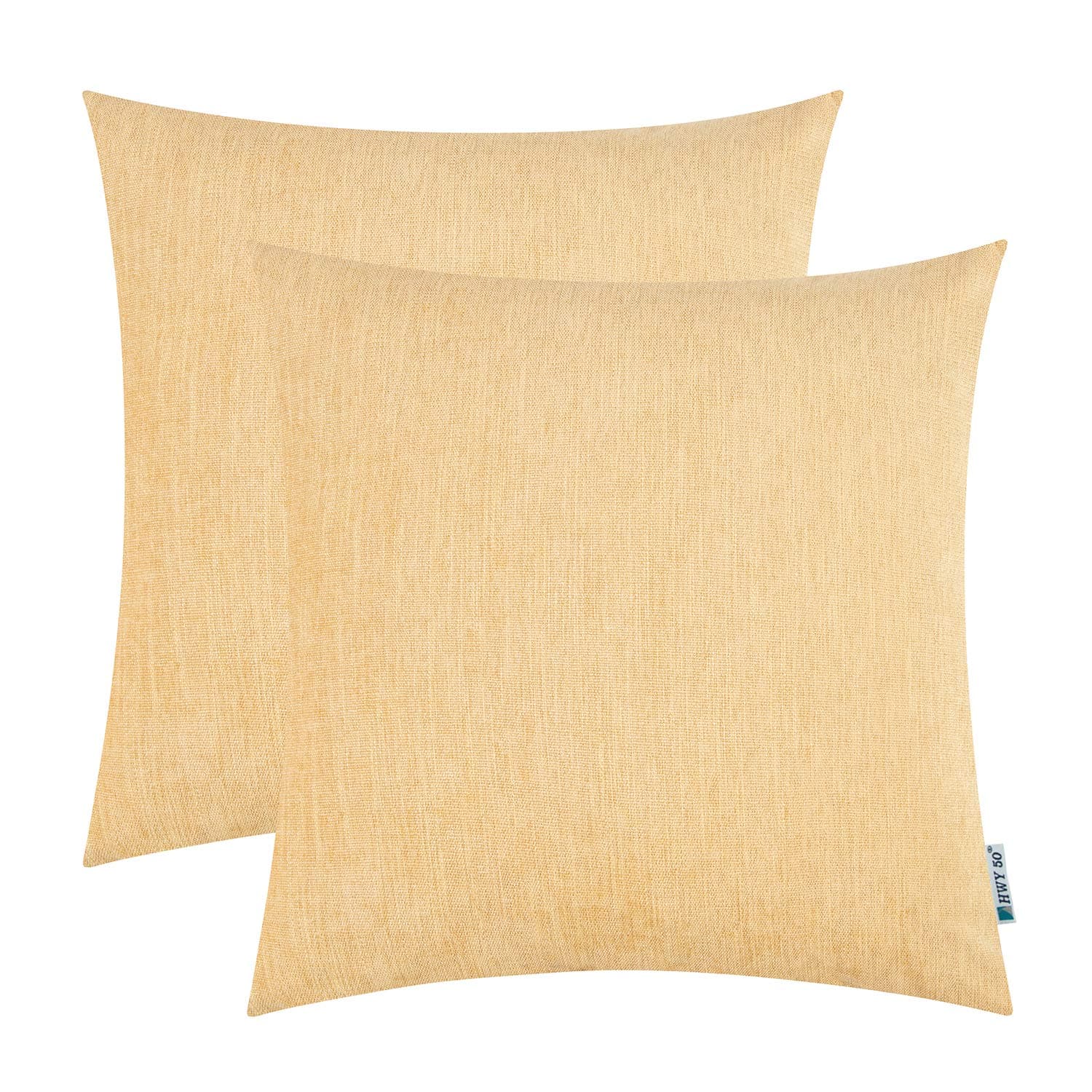 HWY 50 Cotton Linen Soft Comfortable Solid Decorative Throw Pillows Covers Set Cushion Cases for Couch Sofa Living Room Yellow 18 x 18 Inches Pack of 2 Decor