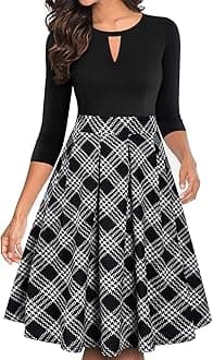 YATHONWomen's Vintage Floral Flared A-Line Swing Casual Party Dresses with Pockets