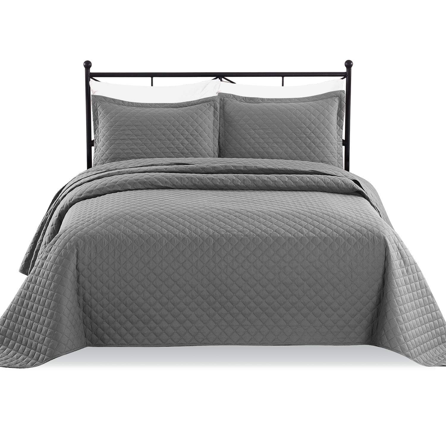Luxe Bedding 3-Piece Oversized Quilted Bedspread Coverlet Set (Full/Queen, Rhombus/Gray)