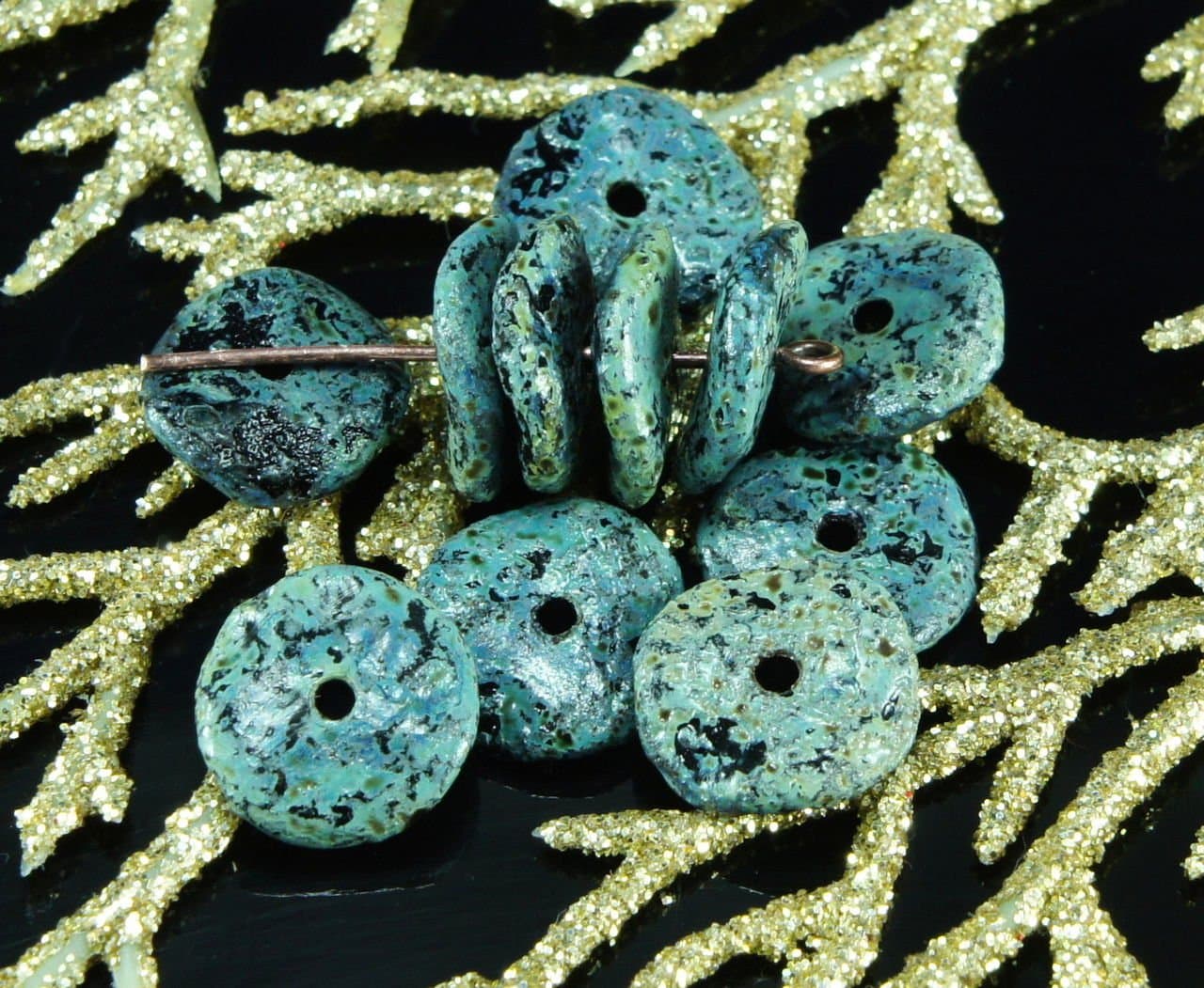 NEW SHAPE 12pcs Picasso Rough Rustic Black Grey Waved Flat Round Disk One Hole Czech Glass Beads Disc Washer 12mm