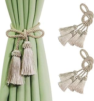 fenghuangwu4 Pack Curtain Tiebacks Handmade Decorative Curtain Holdbacks Rope with Tassel- Beige