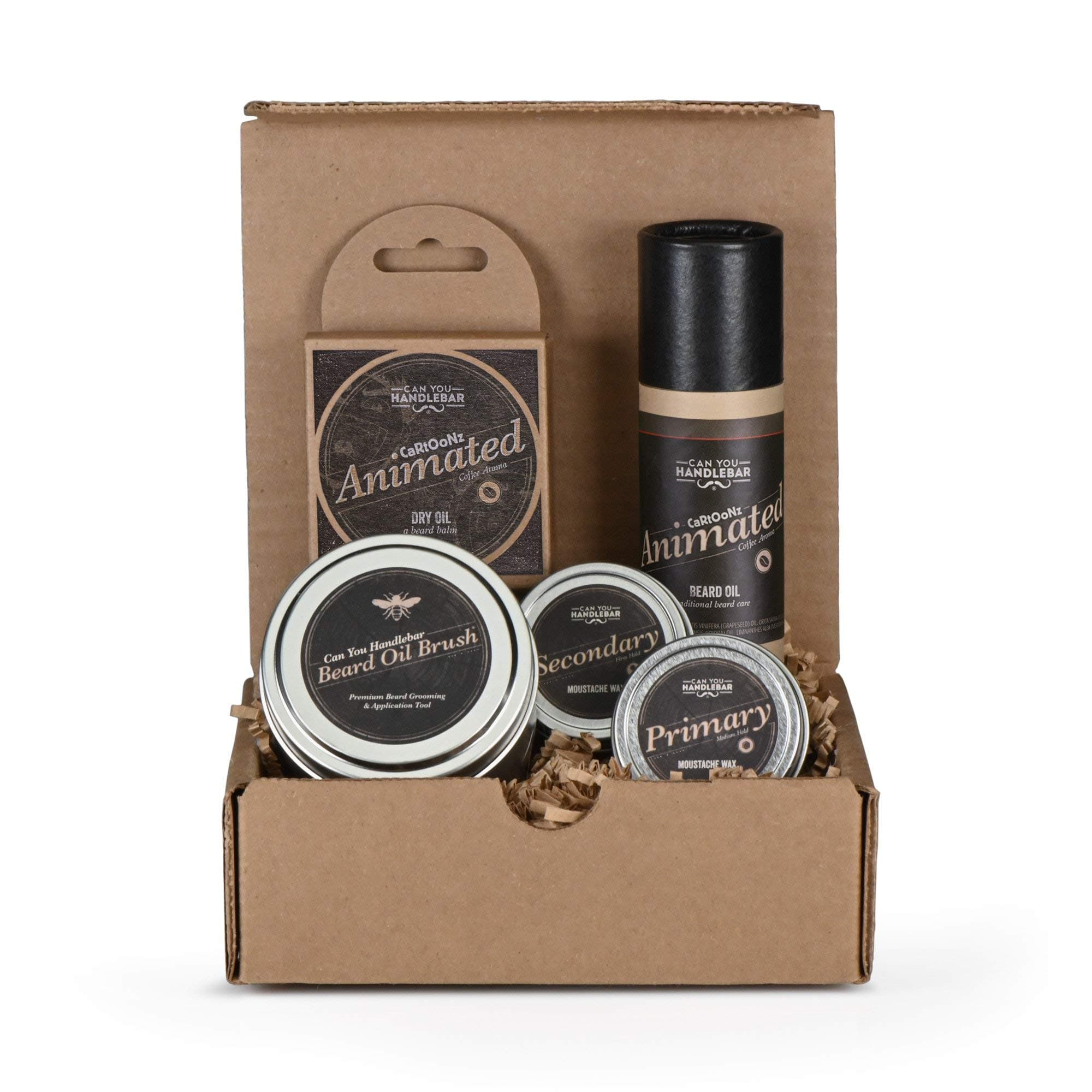 Beard Kit for Men - (Coffee Scent) - Mens Beard Balm Set with Can You Handlebar Beard Oil Brush®, Animated Beard Balm, Beard Oil, Medium and Strong Hold Moustache Wax | Made in The USA