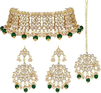 Elegant Indian Wedding Wear Faux Kundan Studded Choker Necklace with Maang Tikka Set Ethnic Fashion Jewelry for Women