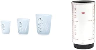 OXO Good Grips 3 Piece Squeeze & Pour Silicone Measuring Cup Set, Blue and OXO Good Grips 2 Cup Adjustable Measuring Cup, Clear/Black
