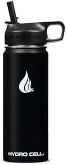HYDRO CELL Stainless Steel Water Bottle with Straw & Wide Mouth Lids (18oz) - Keeps Liquids Perfectly Hot or Cold with Double Wall Vacuum Insulated Sweat Proof Sport Design (Black 18oz)
