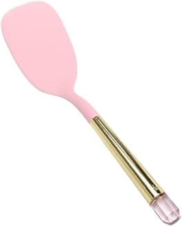 Paris Hilton Solid Turner with Pink Jewel Shaped Handle, Heat-resistant up to 400°F, Dishwasher Safe Kitchen Tool Utensil, Pink and Gold