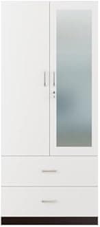 VIKI Wardrobe | Wooden Almirah for Clothes,Door for Bedroom, 2 Door Wardrobe with Drawer, Mirror & Hanging Space (Dark Wenge, Frosty White - 40D x 80W x 180H) | 1 Year Warranty | Free Assembly