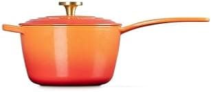 Le Creuset Enameled Cast Iron Signature Round Saucepan, 2.25 qt., Flamme Doree with Crucible Knob