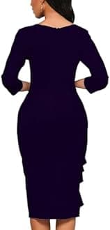 Yajedo Church Dresses for Women 3/4 Sleeve Bodycon Ruffle Vintage Wear to Work Pencil Midi Dress
