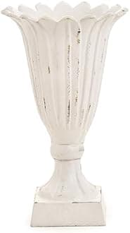 Sungmor Heavy Duty Cast Iron Decorative Vase, Unique Trumpet Shape, Rustic French Country Style, White, Perfect for Table Top, Indoor & Outdoor Use