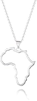 Women's Minimalist Africa Map Pendant Necklace, Trendy Personalized Africa Motherland Continent Outline Necklaces Chain Length 18" Extension Chain 2" ( 18K Gold and Silver Plated both Choice,