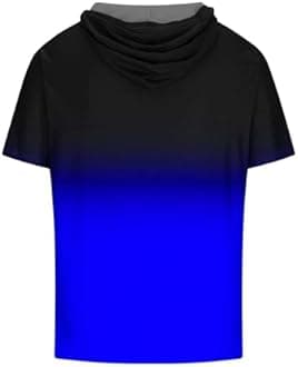 Muscularfit Mens Workout Shirts Loose Fit Short Sleeve Hoodies Casual Stylish Drawstring Gradient Color Loose Pullover Shirts