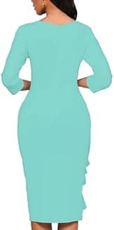 Yajedo Church Dresses for Women 3/4 Sleeve Bodycon Ruffle Vintage Wear to Work Pencil Midi Dress
