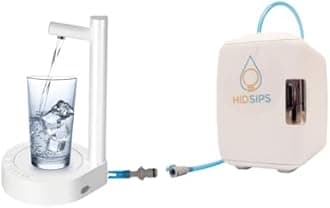 HID SIPS Desktop Water Dispenser kit with 4L Mini Fridge and Water Storage, Water Cooler for nightstand and Bedside, Under Bed or Desk, Bedside, Convenient Water Pump (White)