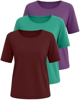 Huukeay 3 Pcs Womens Half Sleeve Top Elbow Length T Shirt Women Round Neck Basic T Shirt Summer Casual Blouses