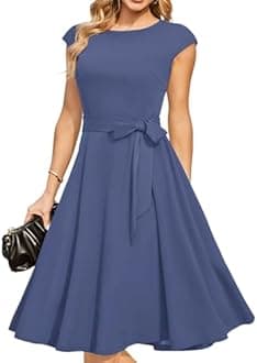 DRESSTELLS Women Vintage Cocktail Dresses, Modest Bridesmaid Dress, Formal Prom Tea Dress, Greyblue, Medium