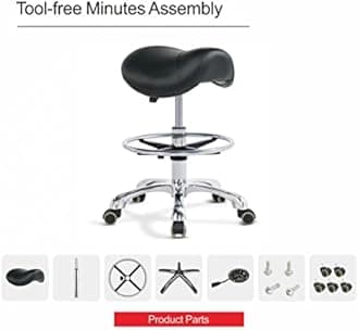 Grace&Grace Ergonomic Rolling Saddle Stool Chair with Wheels Adjustable Swivel Stool with Back and Footrest Heavy Duty for Esthetician, Artist, Dental, Medical, Spa, Salon, Cutting, Home Office