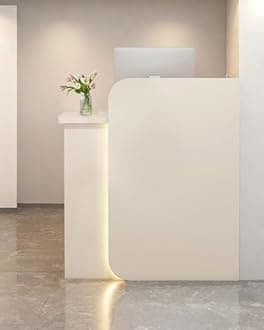 Reception Desk Office Checkout Counter, Modern Front Desk Reception Counter Desk with Lockable Drawer Simple Retail Counter for Retail, Lobby, Beauty Salon Clothing Store(Warm,24" Lx18 Wx39 H)