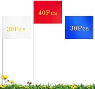 IKAYAS 100 Pack Marking Flags Marker Flags for Lawn 4 * 5 * 15 inch PVC Small Garden Flags Yard Marking Flags Lawn Flags Garden Flags Survey Flags Garden Marker Irrigation Flags (Red Blue White)