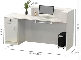 Front Desk Reception Counter, Front Counter Desk with Lockable Drawer, Reception Counter, Modern Retail Counter for Checkout Office/Beauty Salon/Lobby C-right(White+grey-R,Medium)