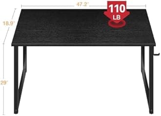 ODK 47.2 Inches Computer Desk for Home Office, Office Table for Small Spaces, Writing Desk with Headphone Hooks, Black
