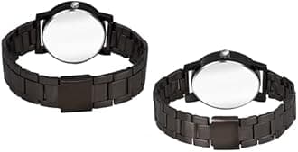 CERO Pack of 2 King Queen Black Metal Strap Couple Analogue Men's & Women's Watch