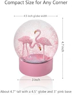 Mingfuxin Flamingos Snow Globes with Pink Base, Glitter Glass Globe for Home Decoration Girls Kids Gifts, 80MM
