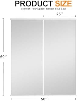 Delma Large Full Body Mirror for Yoga, Frameless Wall-Mounted Glass Panel (60"x25"-White) 2PCS for Home, Garage, Bedroom & Bathroom