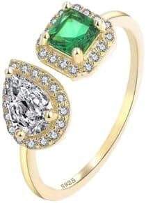 Creative 18K Gold Square Emerald Couple Rings for Women Green Oval Full Diamond Original Sterling Silver Jewelry