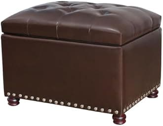 Furnistar 24 Inch Storage Ottoman Leather Bench Foot Rest Stool for Bedroom Living Room,Brown